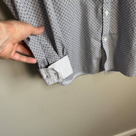 Con.Struct Men's Geometric Long Sleeve Button Up Casual Shirt 15.5 Flip Cuffs - Picture 4 of 16